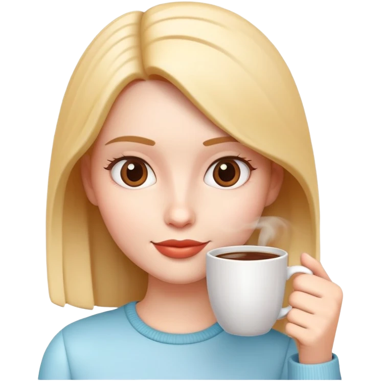 generate realistic detailed girl with cup of coffee in hand in 3d style emoji