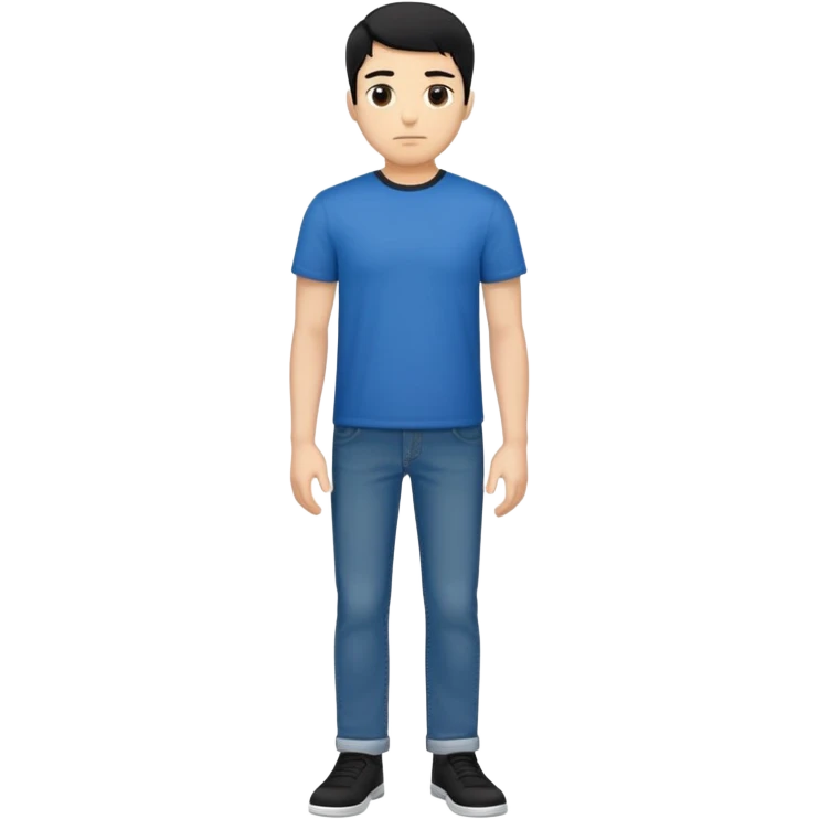 man with short black hair, black t-shirt, blue jeans, standing, facing viewer emoji