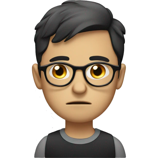 Sad Emote: A white boy with short black hair and black-framed glasses, with a tear rolling down his cheek and a frown on his face. emoji