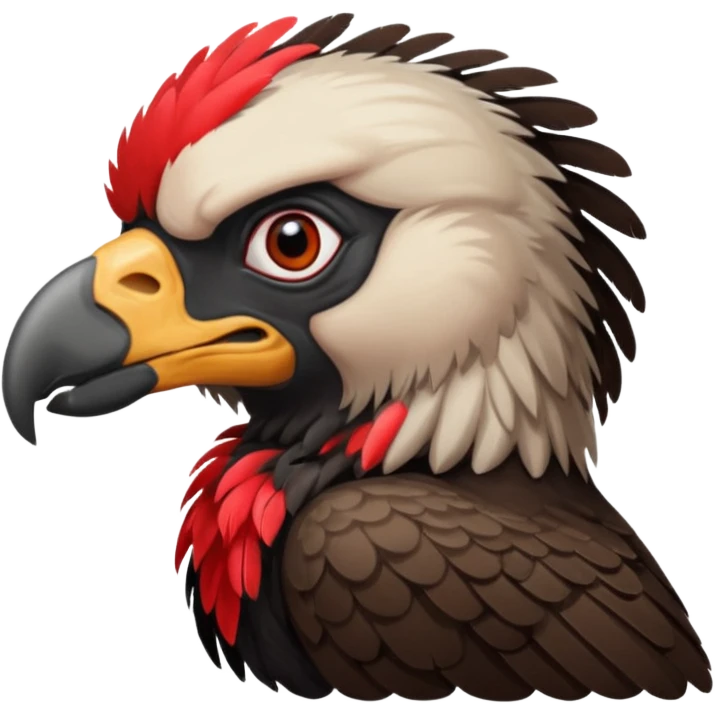 mature vulture with black and red feathers looking straight ahead. emoji