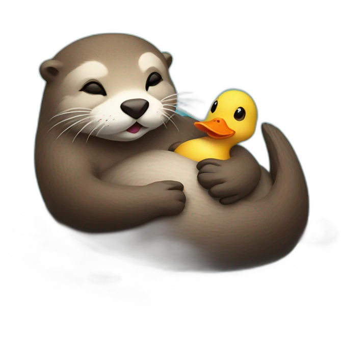 otter holding hands with a duck while sleeping on the water with a pebble on the belly emoji