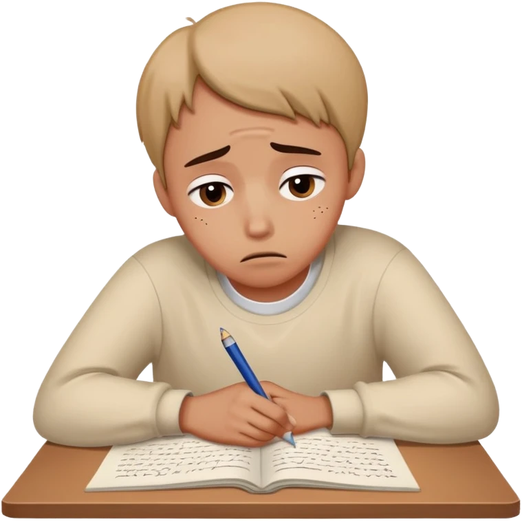 Person with worried expression writing "Dear God" on essay emoji