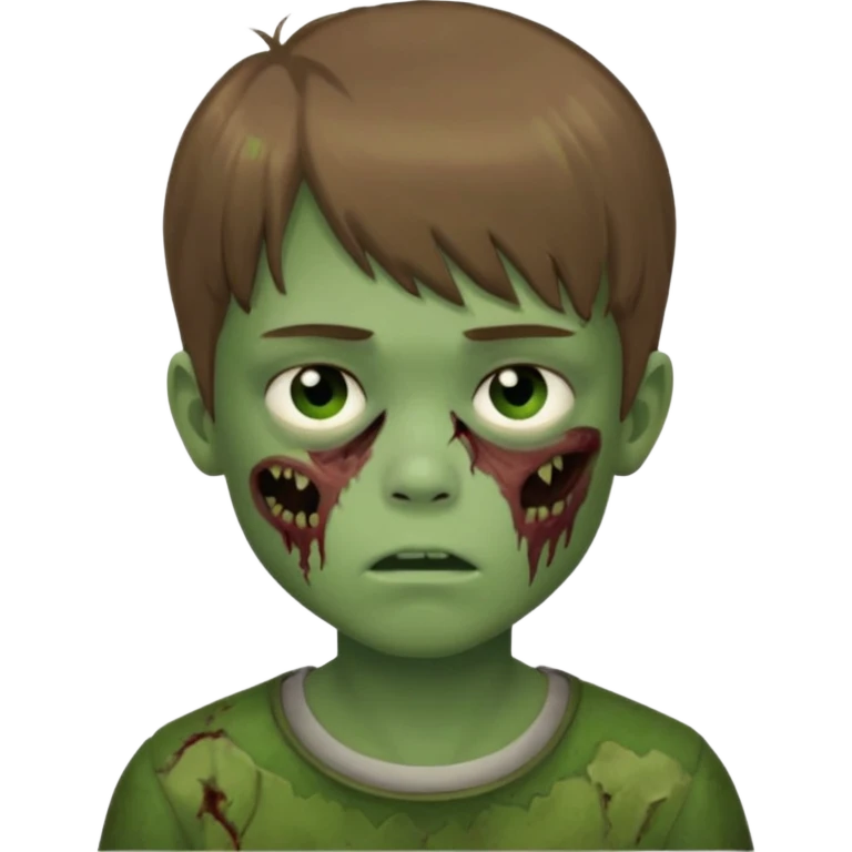 quero um emoji de um menino com pele de zumbi cabelo castanho claro e de franja olhos menores boca fechada pele verde  emoji
