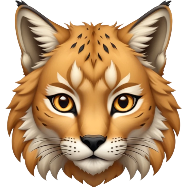 Cinematic-Noble-Lynx-Portrait-Emoji – Poised and regal, with a strong, agile build and a strikingly patterned fur of warm tawny fur accented by bold black ear tufts, deep-set, intelligent amber eyes, simplified yet sharp and sophisticated. zoomed out emoji