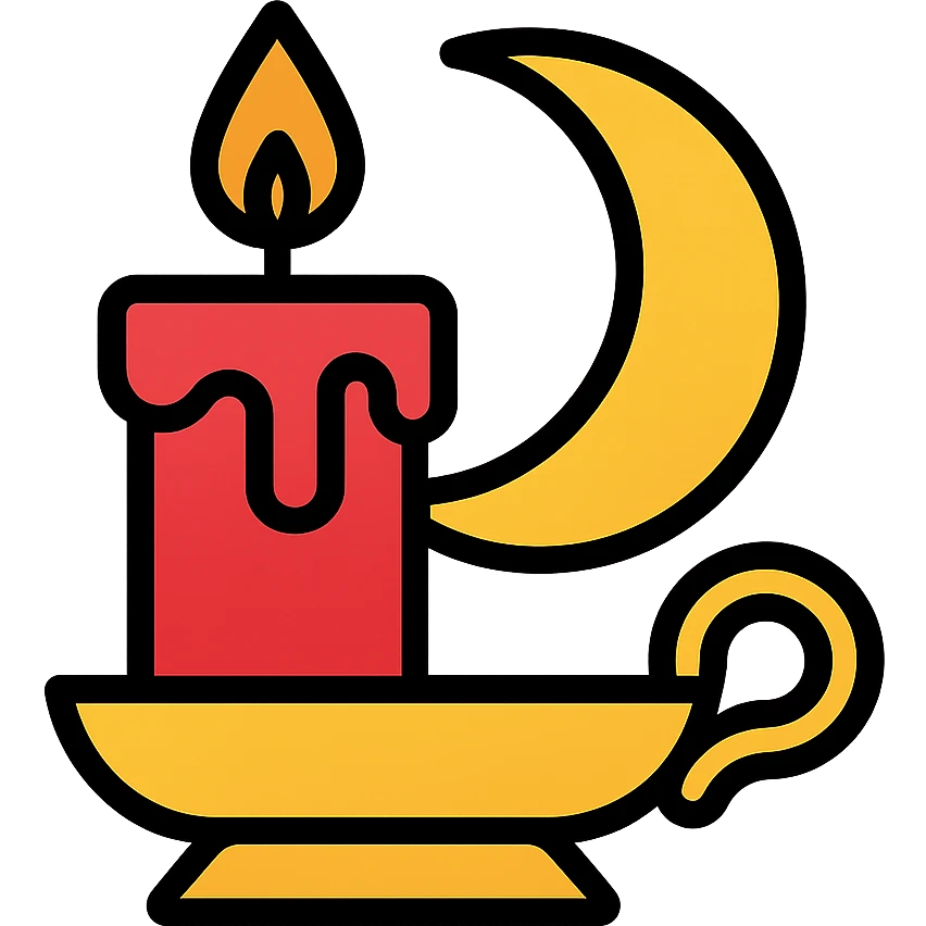 dripping red candle in a gold holder with a crescent moon in the background emoji