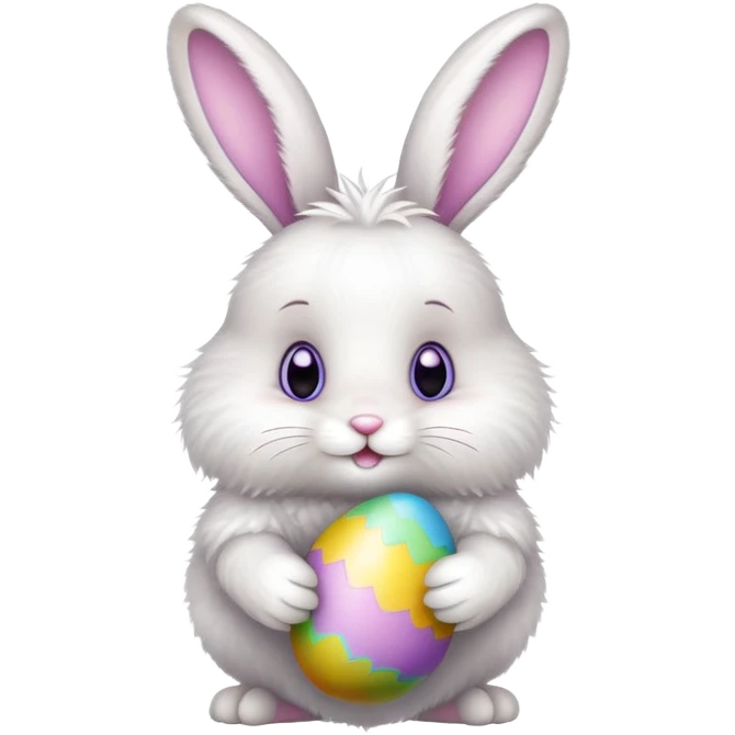 Cute Easter bunny holding a colorful Easter egg emoji