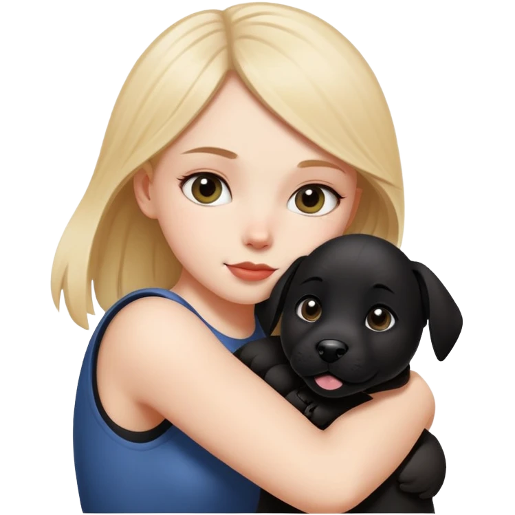 A white girl hugged a black Changmao dog with a little white on the corner of its mouth emoji
