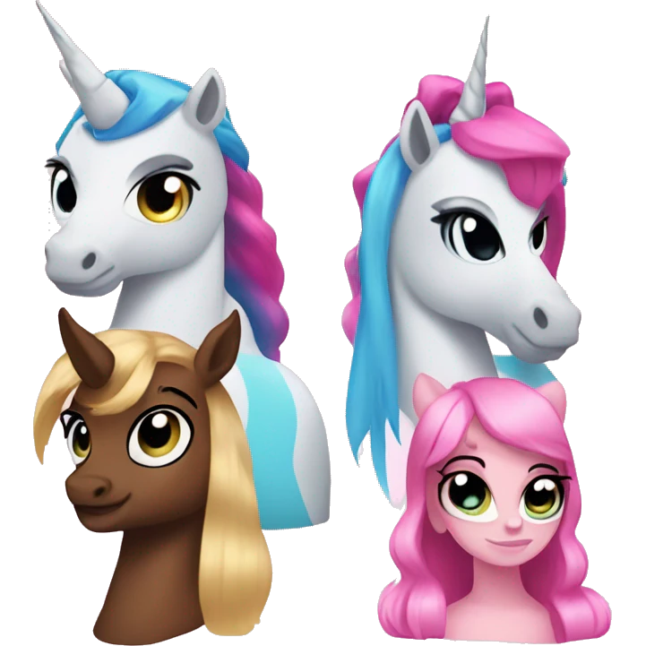 Four unicorns with power puff girls powers emoji