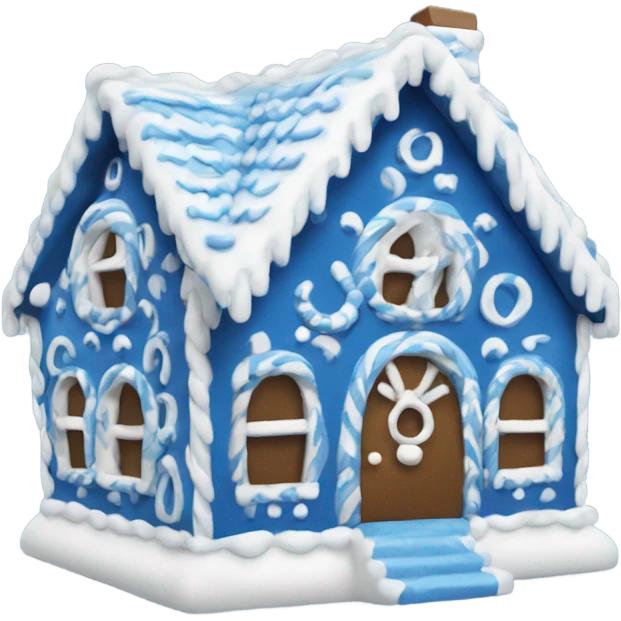 A blue and white gingerbread house emoji