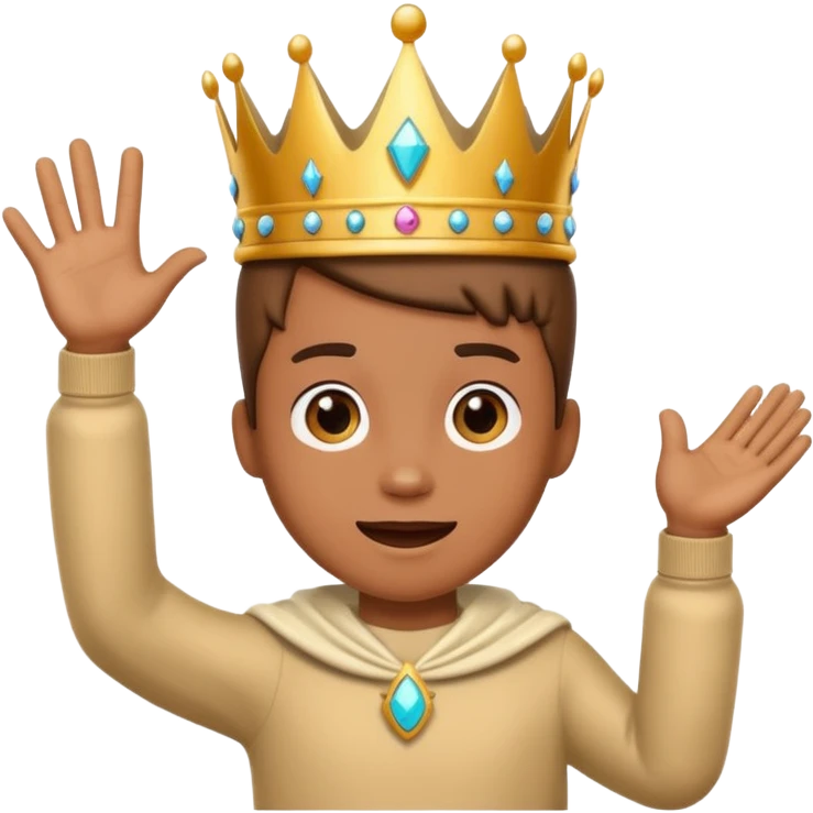 playful mascot character representing grandingo with a crown and grand gesture emoji