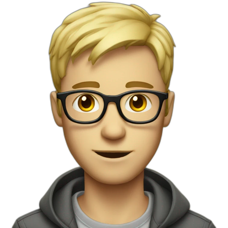 Light-haired man, short hair, small thin glasses, geek emoji