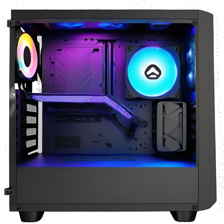 Black gaming PC RGB mid-tower case with glass side panel emoji