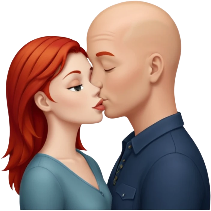 Red hair girl kiss bald Guy  emoji