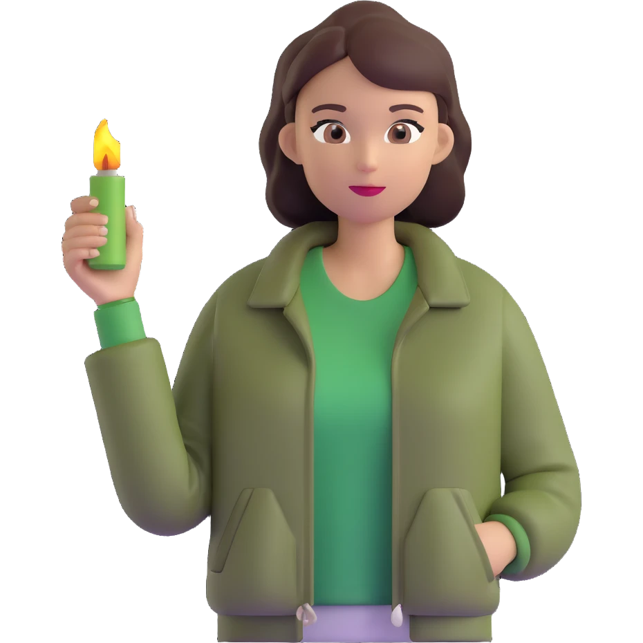 woman wearing dark olive green jacket over a lighter green top emoji