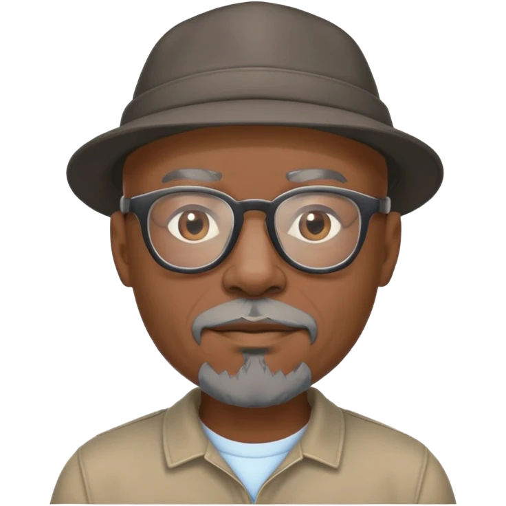 Bald mature Black male with Grey goatee and light glasses and a cool hat
 emoji