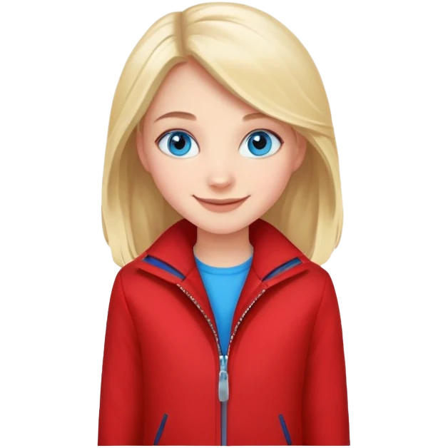 smiling girl in red jacketblue eyes emoji