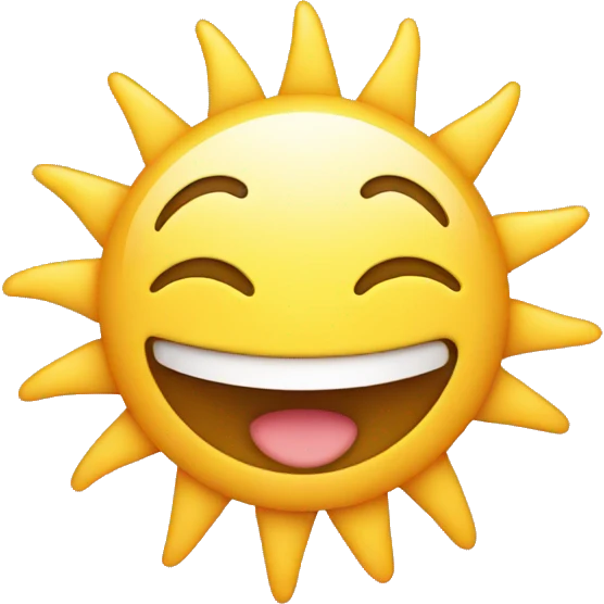 Emoji showing a feeling of joy, eyes resembling the sun, a smiling face. emoji