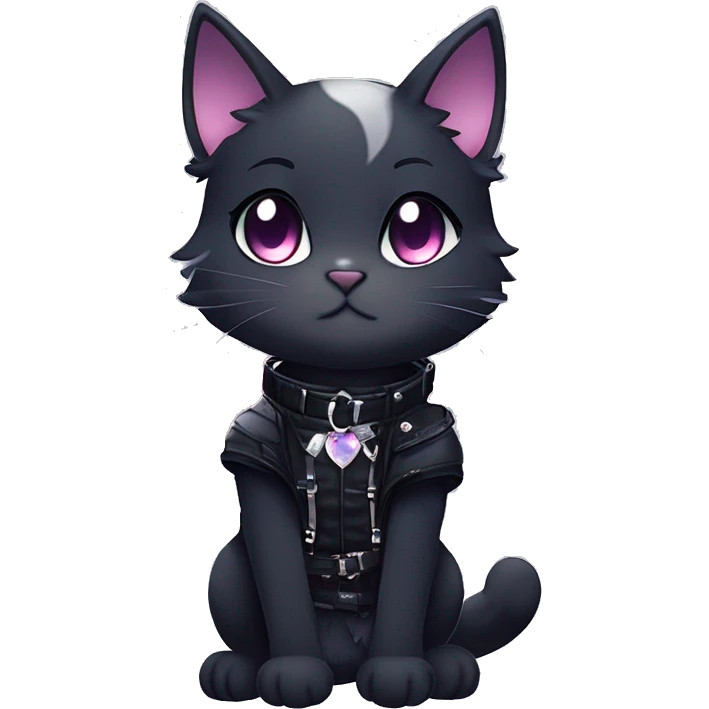 Gorgeous sparkly legendary gradient gothic dark techwear anime style anthro cat with blushing face aesthetic and pretty edgy black with collar and harness trending style emoji