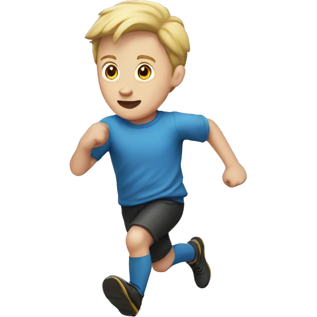 a white kid running, dressed as an islande emoji