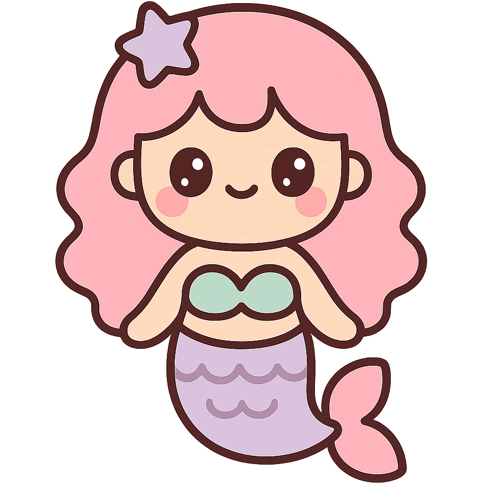 pink tail mermaid cute colorful style emoji