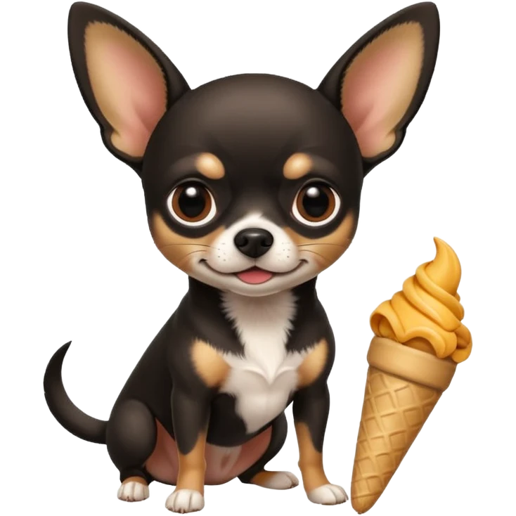 Perro chihuahua de color negro con tres patas y con un cono para perro emoji