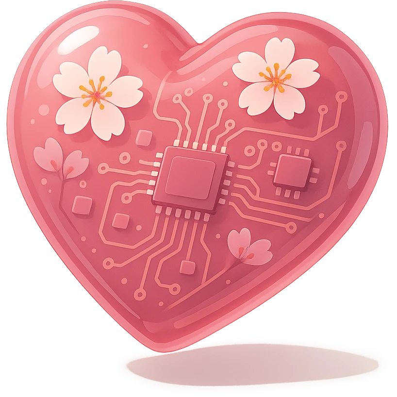 pink heart with sakura flowers, glossy circuit style emoji