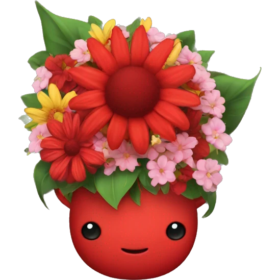 Red devil with big flower bouquet  emoji