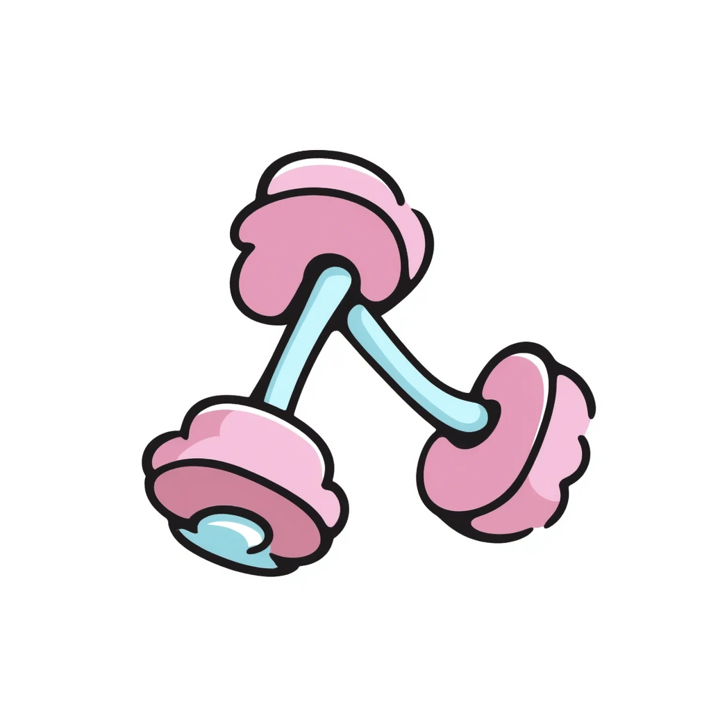 A pair of dumbbells/hand weights for exercise in pastel colors (dd9fb0, ffc6d3, a3bfc9, c4bee2, f1b091), hand-drawn doodle style emoji