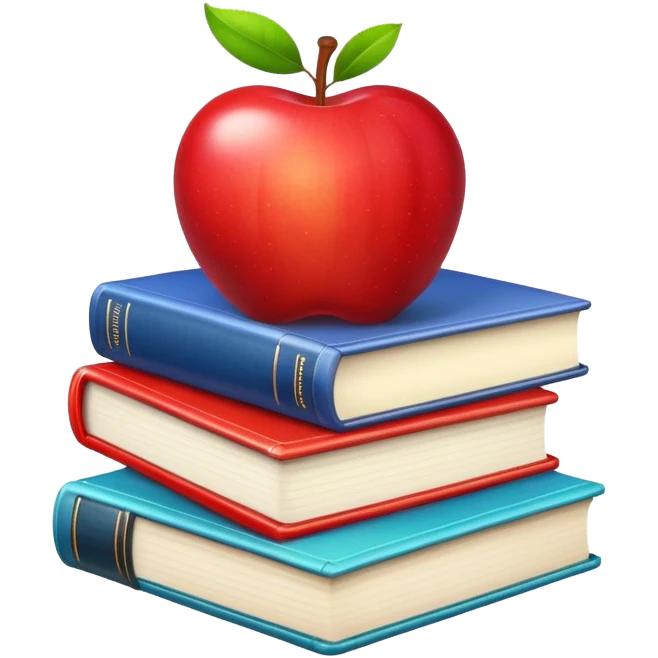 A stack of textbooks with an apple on top emoji
