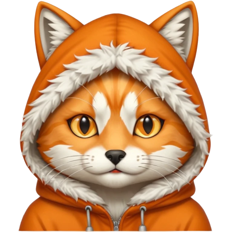 The emoji orange cat with a emoji wolf's hood on its head
 emoji