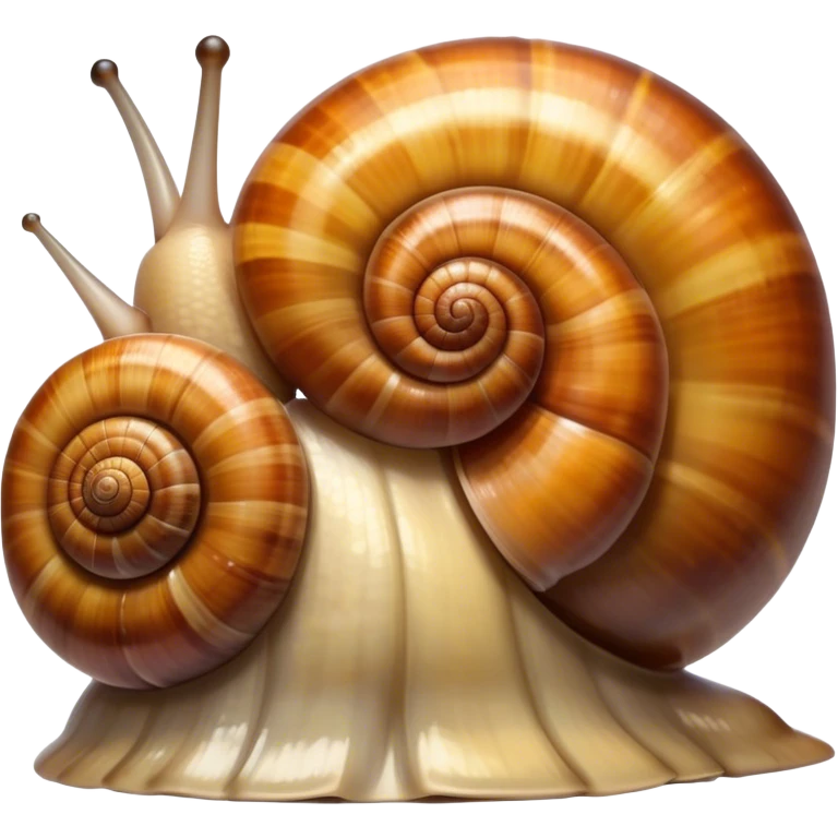 Close-up of large home snails through a terrarium glass, showcasing their soft, spiral shells and glistening bodies, with a gentle light highlighting their details. Transparent background. emoji
