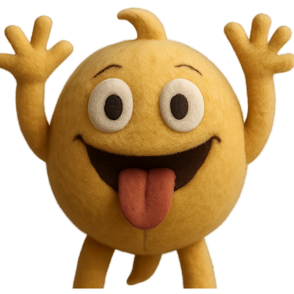 Make this crazy emoji more human with realistic skin texture, human-like eyes and mouth, keep the wild expression, 3D plush portrait style, front facing, transparent background. emoji