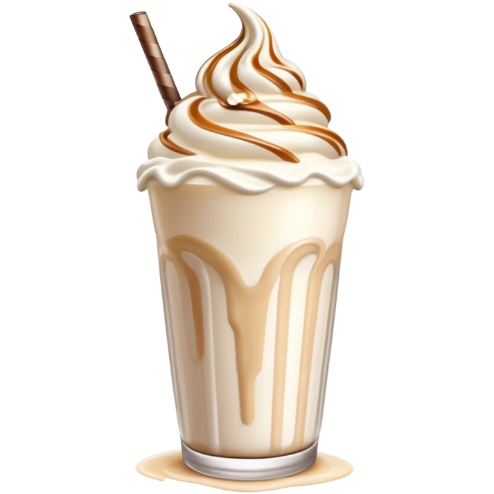 Cinematic Realistic Milkshake Drink Emoji, depicted as a thick, creamy milkshake with a swirl of whipped cream rendered with rich textures and inviting, nostalgic lighting. emoji