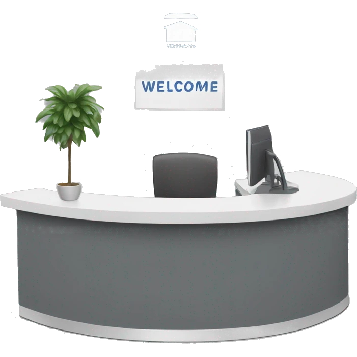 GRAY WELCOME DESK WITH WECOME SIGN emoji