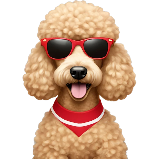 Apricot Poodle wearing a Cornhusker jersey and sunglasses  emoji