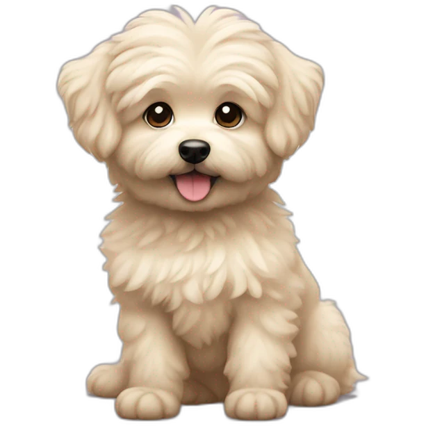 blonde-eskipoo-dog with one ear pointing up and the other down emoji