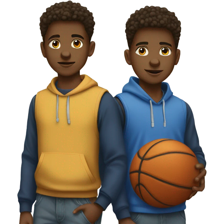 Teen twin boys with basketball emoji