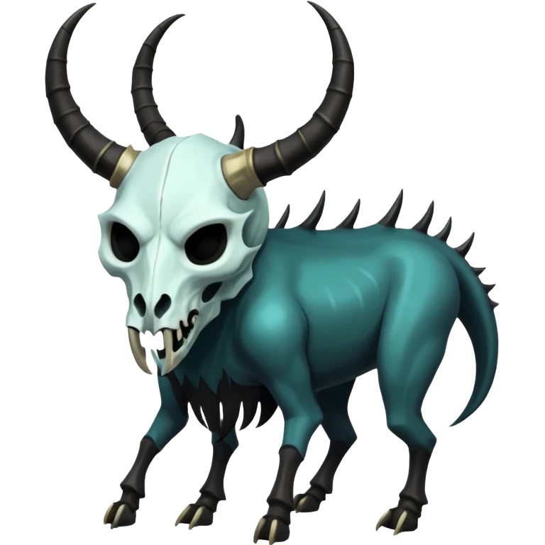 Shiny Dark Edgy  Inteleon-Amaura-Fakémon-hybrid-creature (full body) with a horned animal-skull-mask emoji