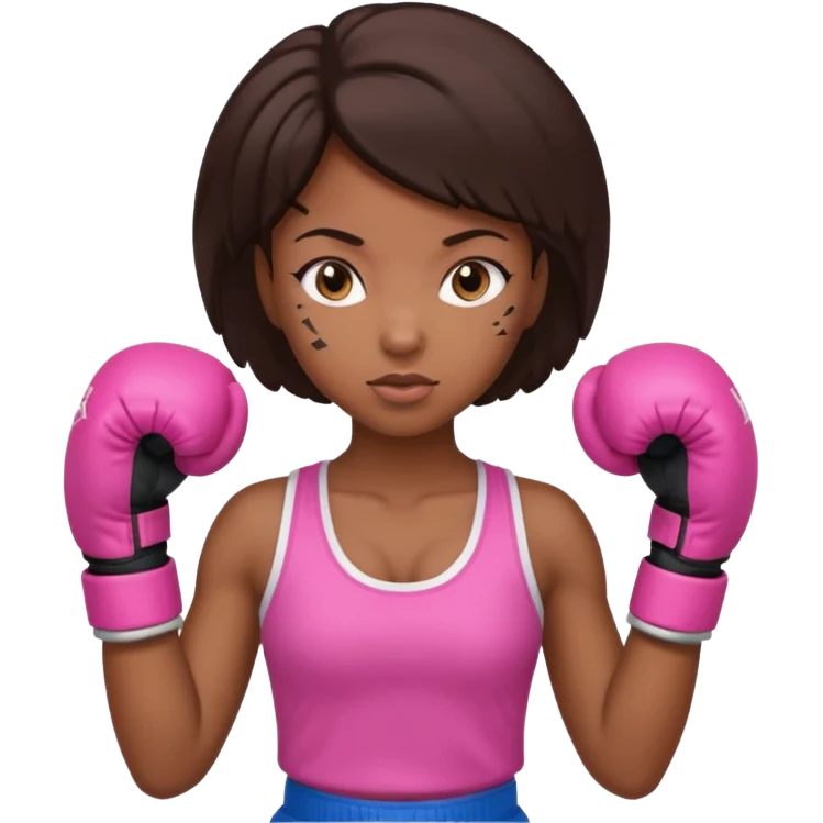 black girl in a boxing stance, pink gloves emoji