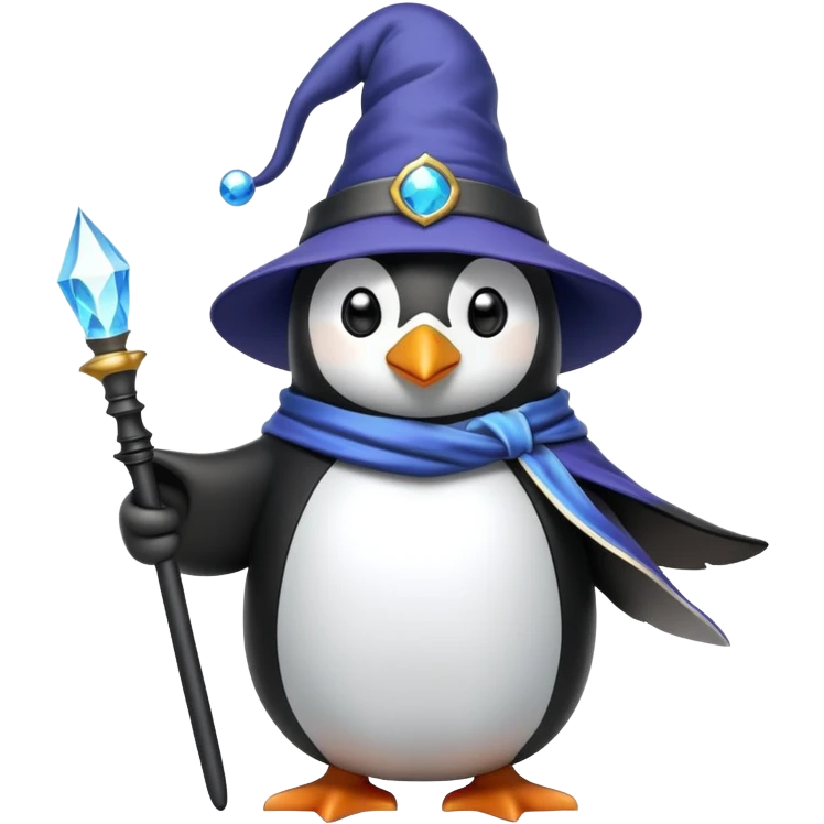 penguin wizard with magic wand and wizard hat emoji