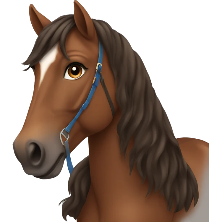 girl with long brown hair and blue eyes on a horse emoji