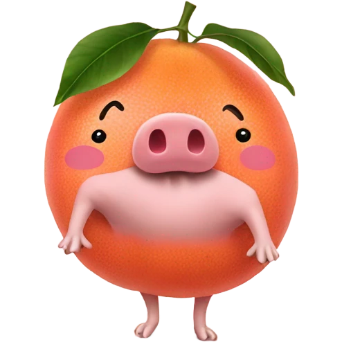 Grapefruit with legs holding a pig emoji