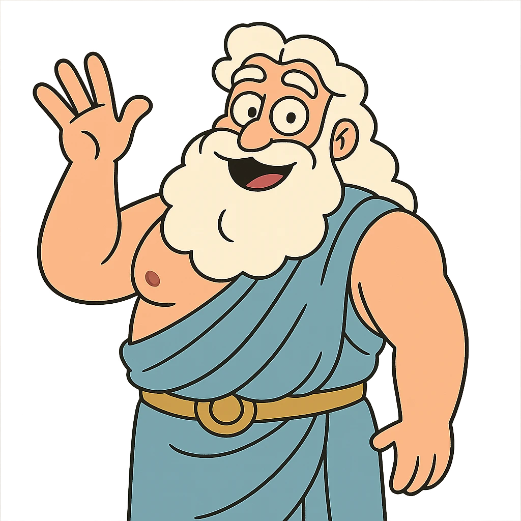 Zeus waving hello in a friendly cartoon style emoji