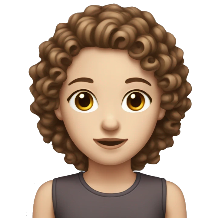white girl with curly brown hair with brown eyes and thin face emoji
