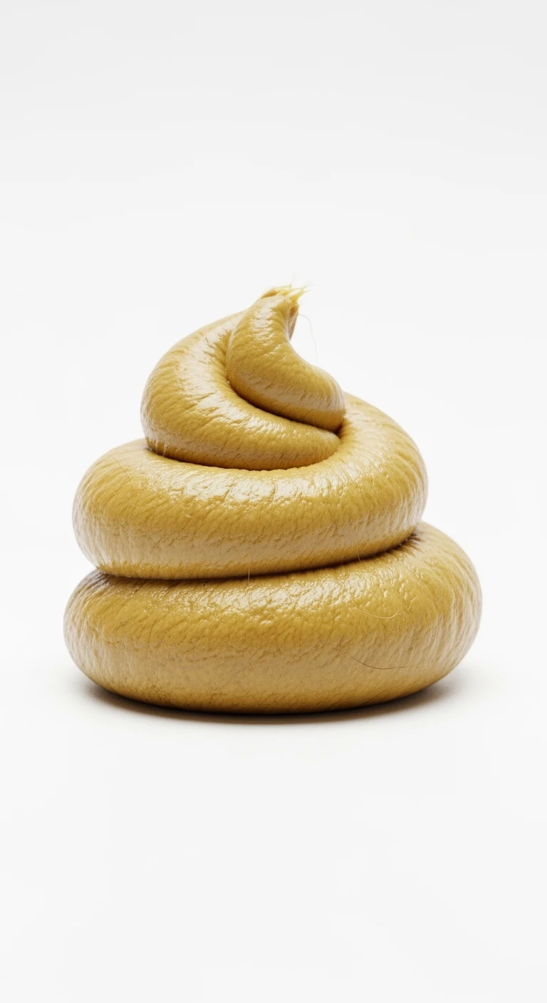 FECI DI ANIMALE  MOLLI E GIALLINE VISTE DALL'ALTO, ISOLATE SU SFONDO BIANCO, IPERREALISTICA 4K emoji