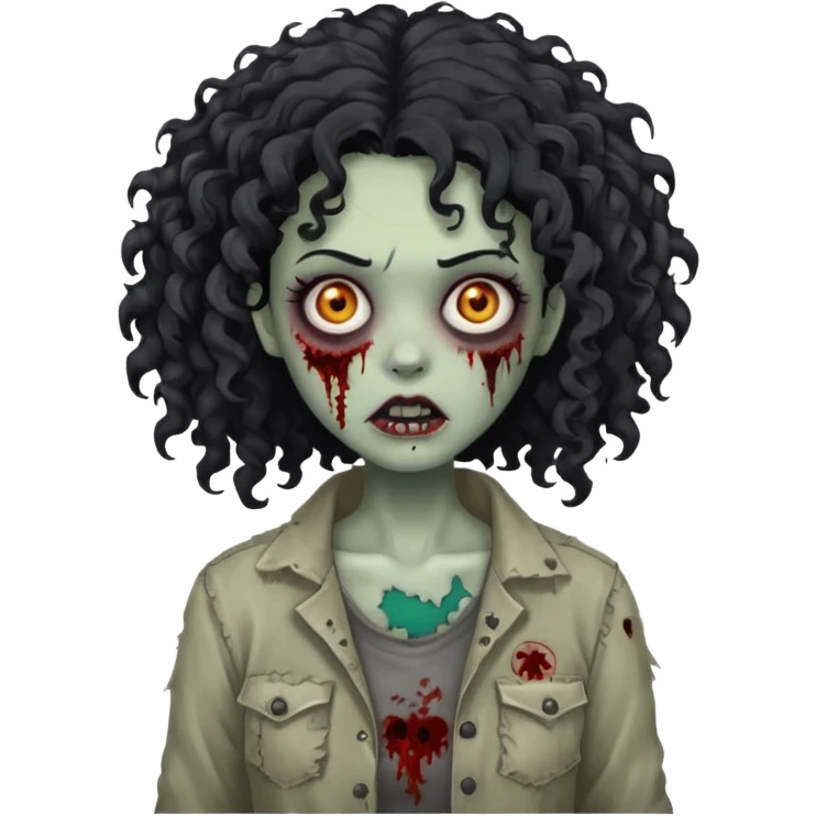 mulher com cabelo cacheado preto em corpo de zumbi emoji
