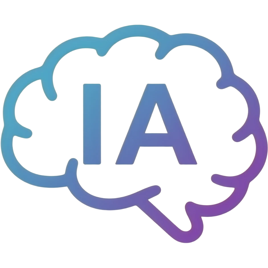 Minimalist flat design icon of the letters "IA" integrated inside a simple brain outline, clean lines, modern style, soft gradient (blue to purple), no extra text, transparent background emoji