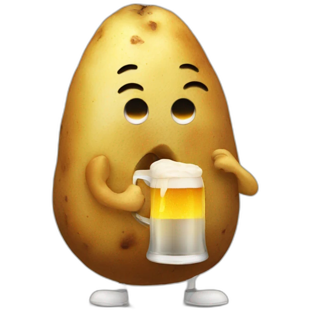 a potato drinking a beer emoji