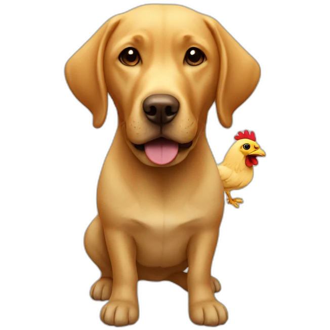 Labrador with a chicken over his head emoji