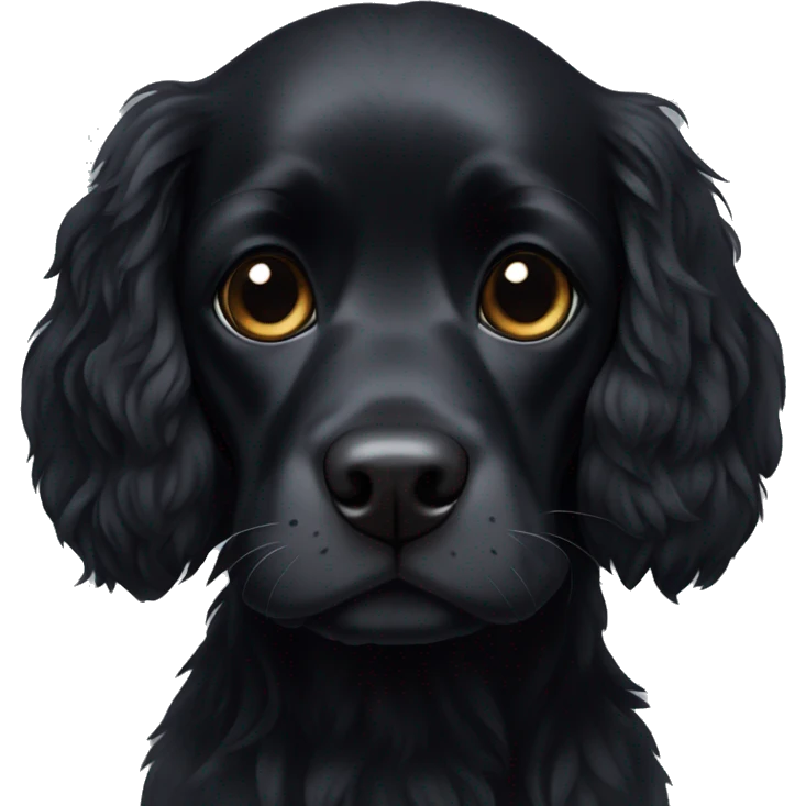 Small completely black spaniel with black fur on his whole face and white fur only on his chest emoji